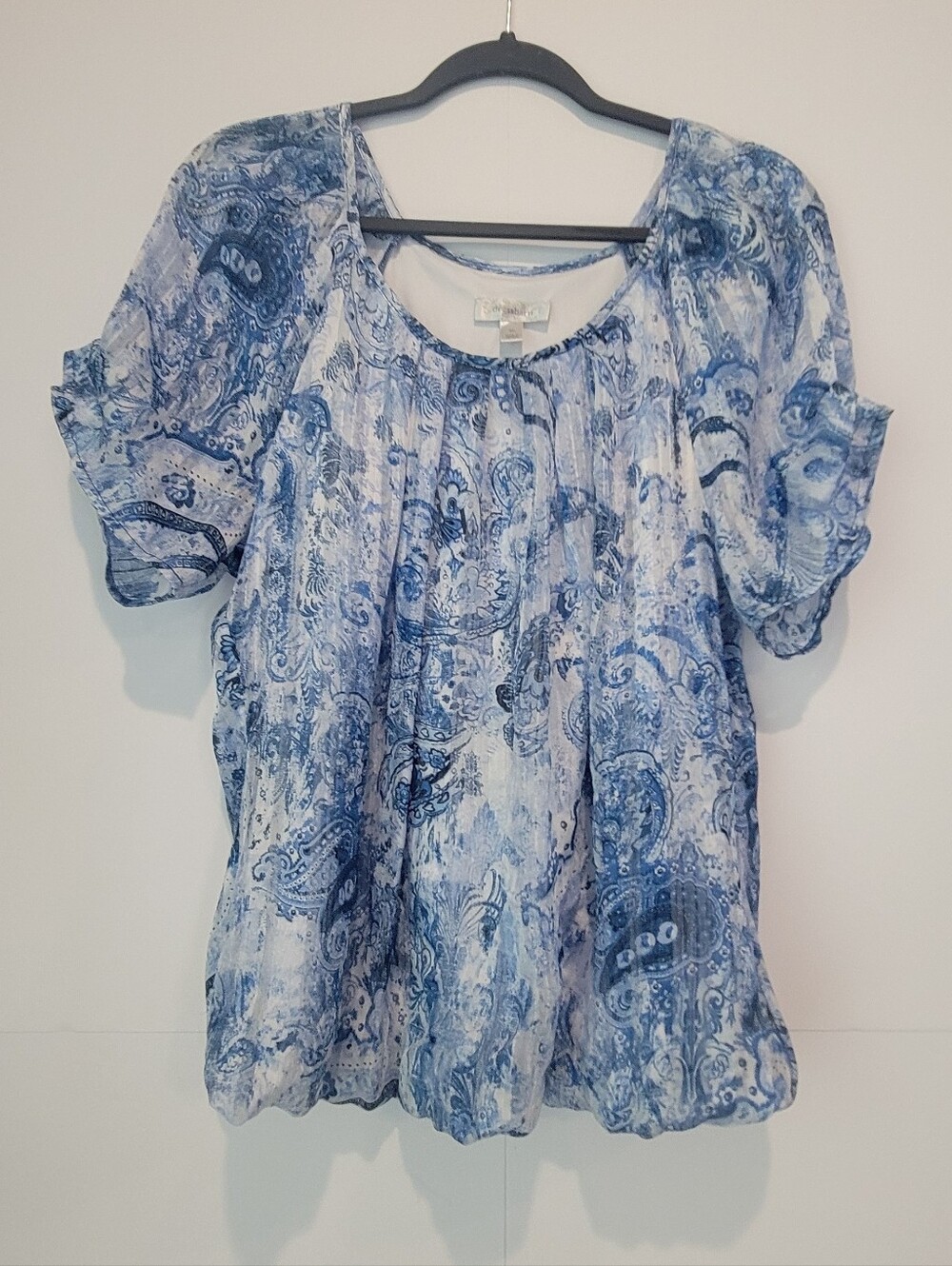 Dressbarn Blue Paisley Cold Shoulder Blouson Top XL